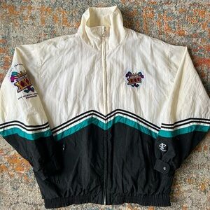Windbreaker jacket Superbowl vintage ‘97 white, black and blue size L oversized